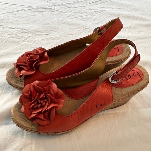 Women’s b.o.c. Cork Wedges, Coral Leather Size 9 - Picture 3 of 16